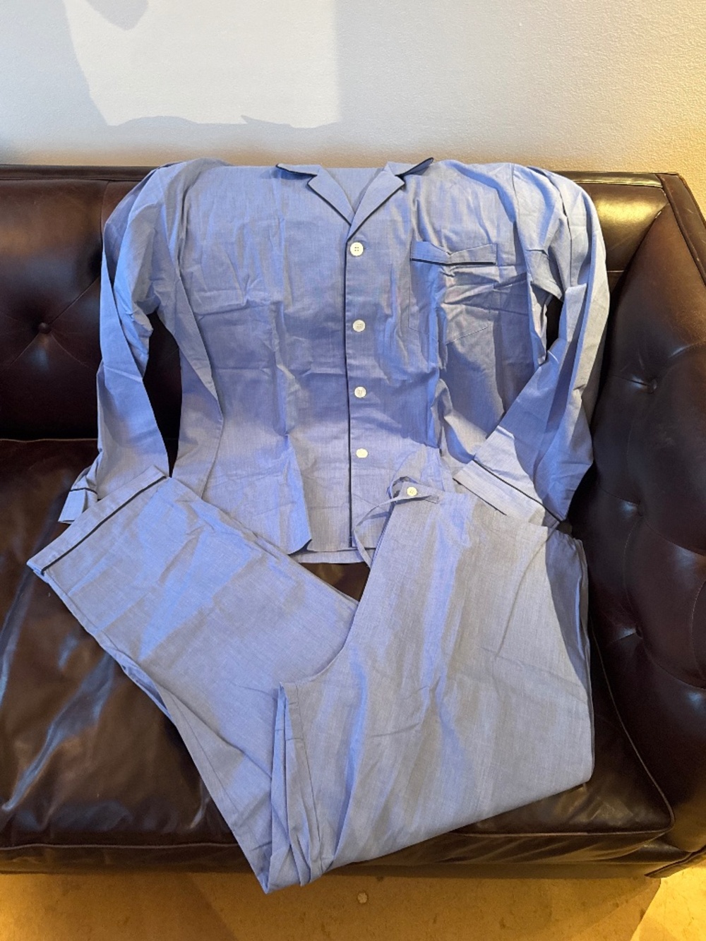 PUCCIO NWOT Men's Cotton Poplin Button Up Set in Blue Piped Size XXL